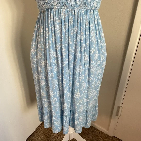 RSQ Sky Blue Floral Midi sleeveless marked waist Tie straps size Small - Picture 3 of 5